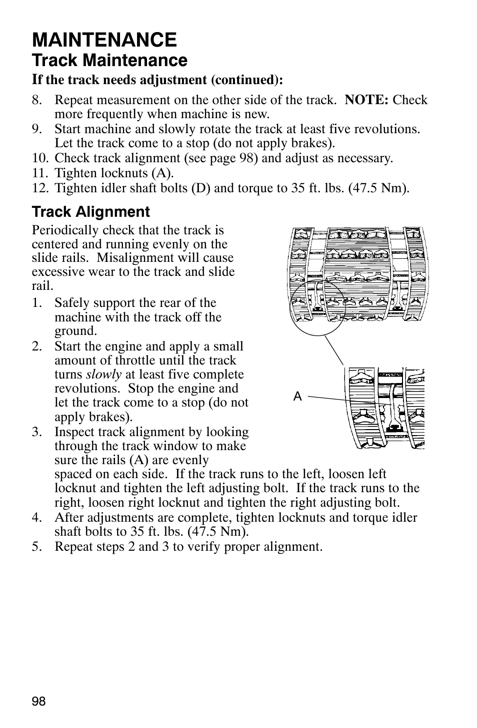 Maintenance, Track maintenance | Polaris 800 Switchback User Manual | Page 100 / 127