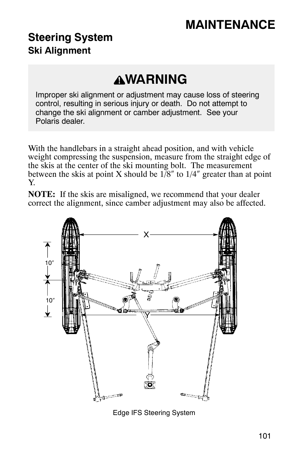 Warning, Maintenance, Steering system | Polaris 800 Switchback User Manual | Page 103 / 127