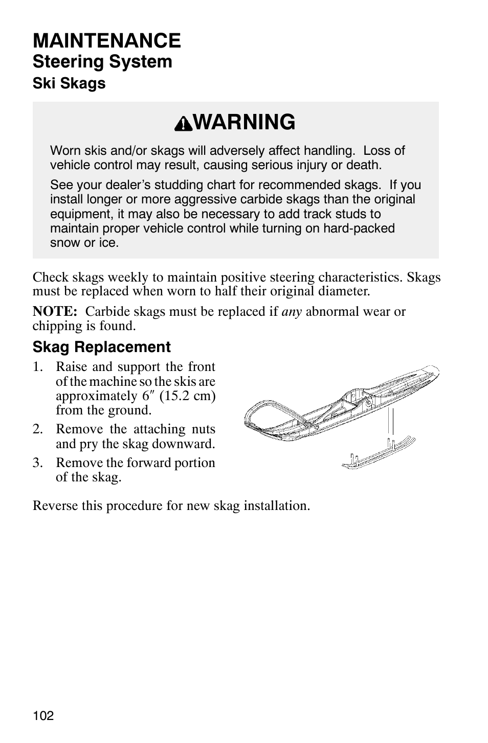 Warning, Maintenance, Steering system | Polaris 800 Switchback User Manual | Page 104 / 127