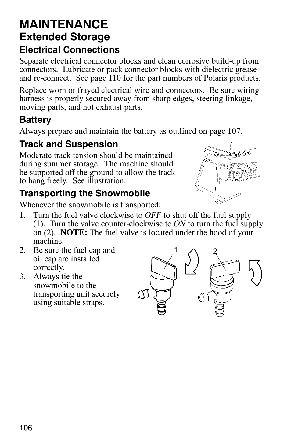 Maintenance, Extended storage | Polaris 800 Switchback User Manual | Page 108 / 127