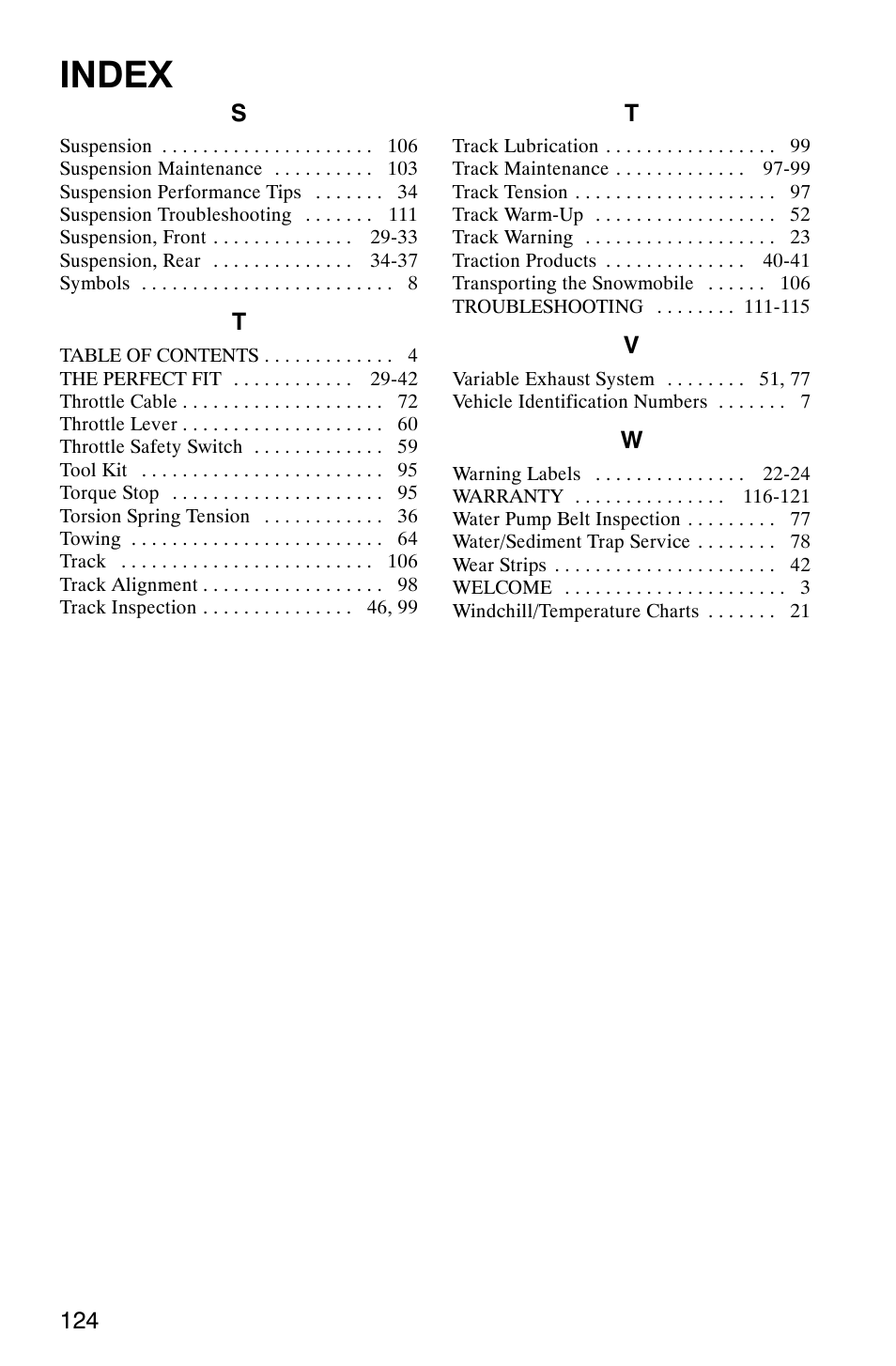 Index | Polaris 800 Switchback User Manual | Page 126 / 127