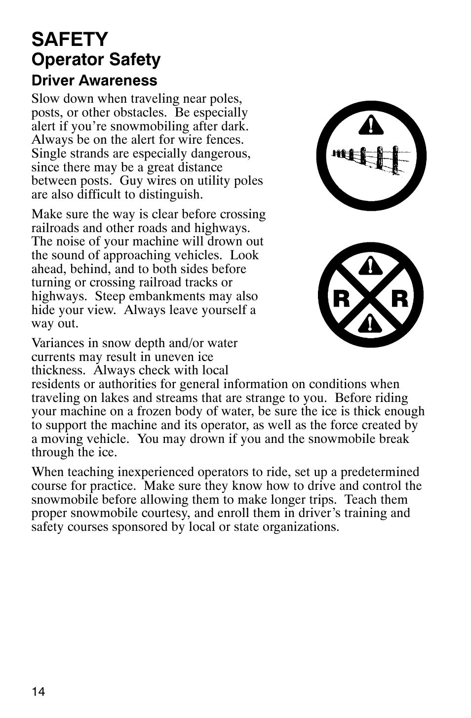 Safety, Operator safety | Polaris 800 Switchback User Manual | Page 16 / 127