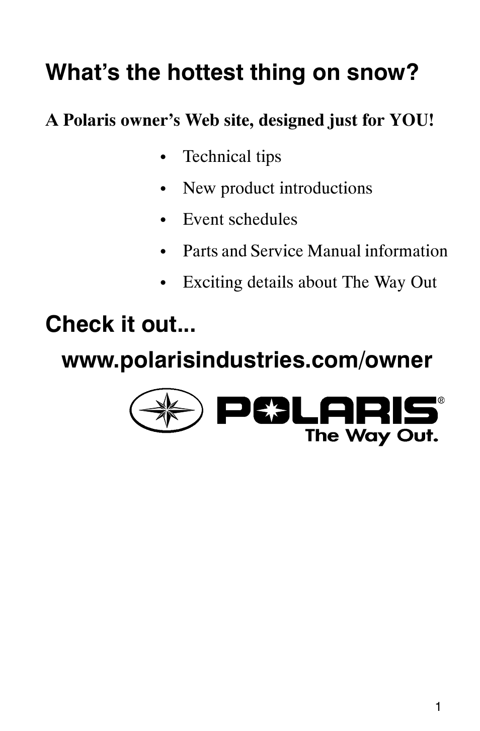 What’s the hottest thing on snow | Polaris 800 Switchback User Manual | Page 3 / 127