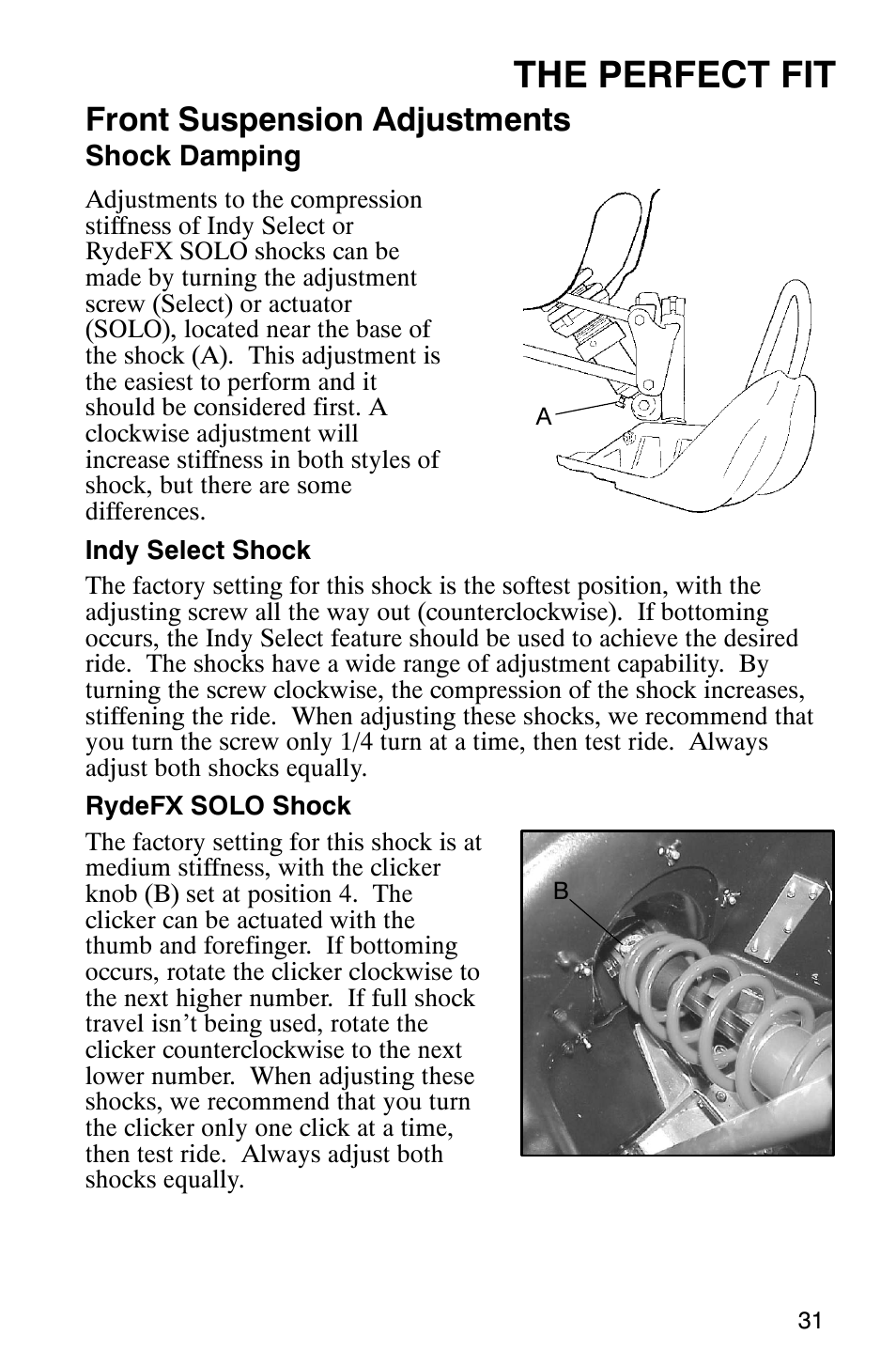 The perfect fit, Front suspension adjustments | Polaris 800 Switchback User Manual | Page 33 / 127