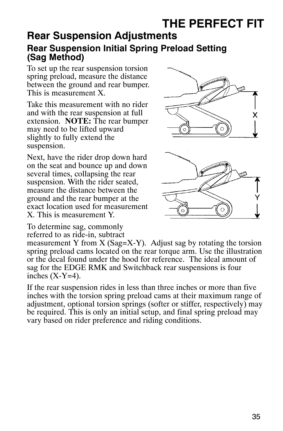 The perfect fit, Rear suspension adjustments | Polaris 800 Switchback User Manual | Page 37 / 127