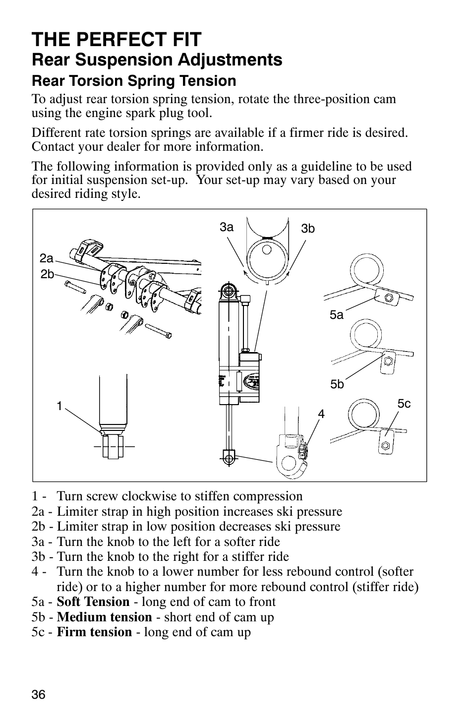 The perfect fit, Rear suspension adjustments | Polaris 800 Switchback User Manual | Page 38 / 127