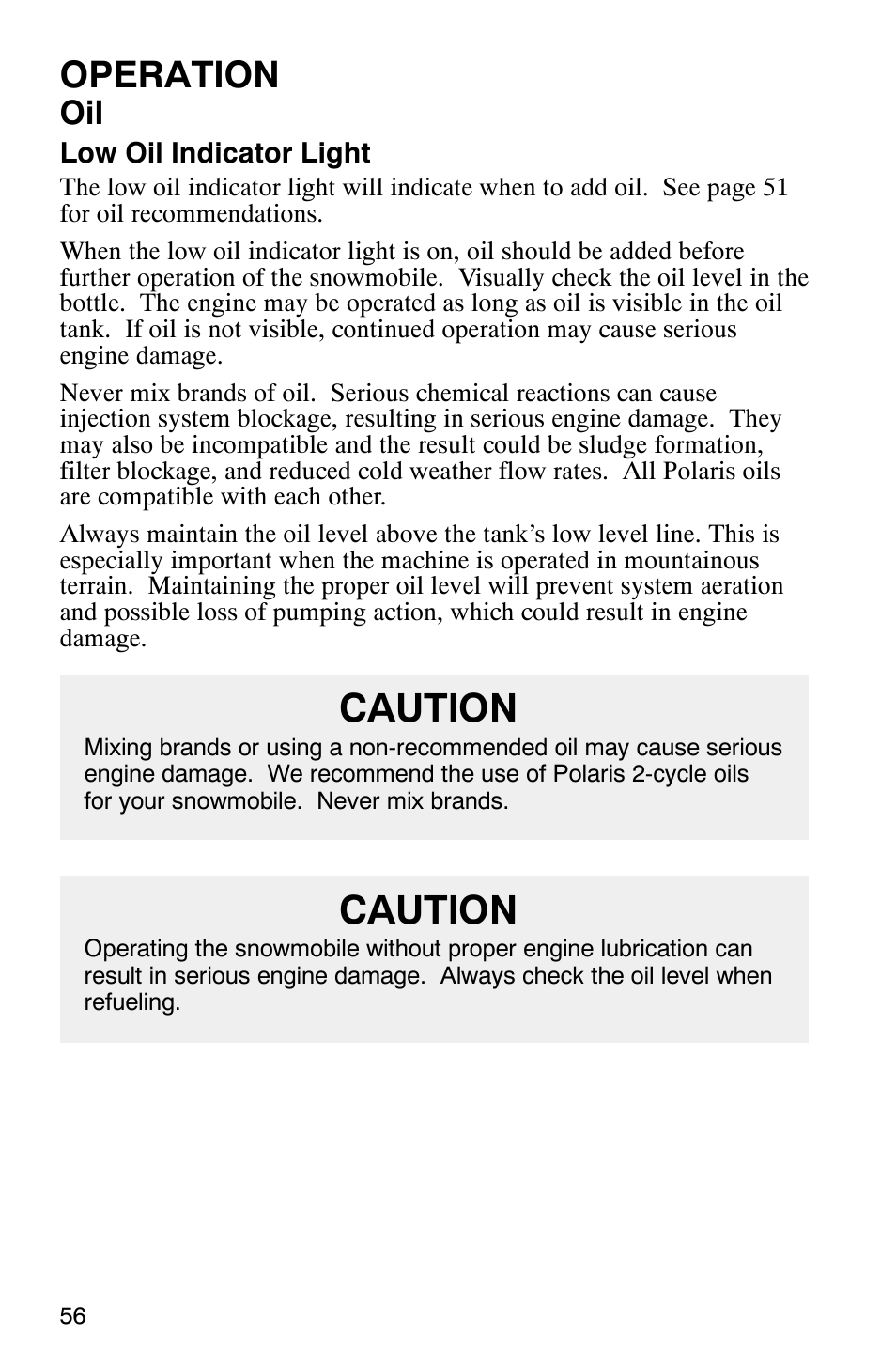 Caution, Operation | Polaris 800 Switchback User Manual | Page 58 / 127