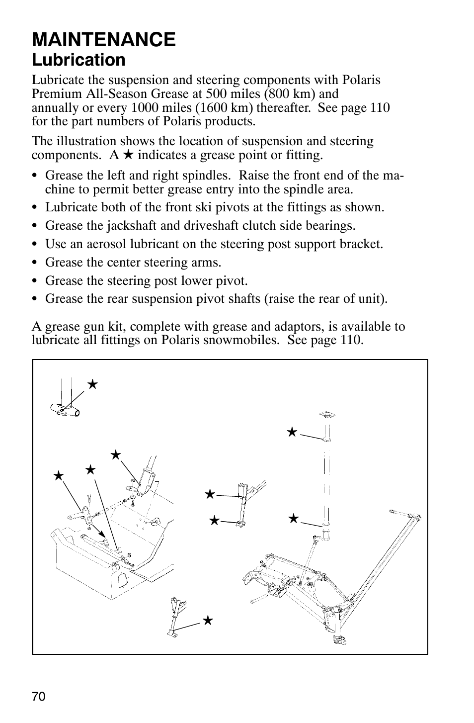 Maintenance, Lubrication | Polaris 800 Switchback User Manual | Page 72 / 127