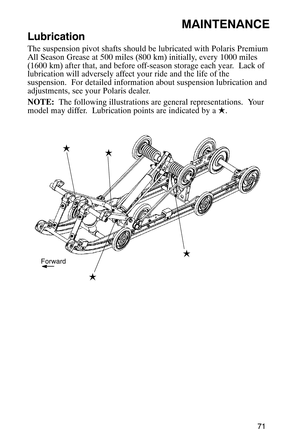 Maintenance, Lubrication | Polaris 800 Switchback User Manual | Page 73 / 127