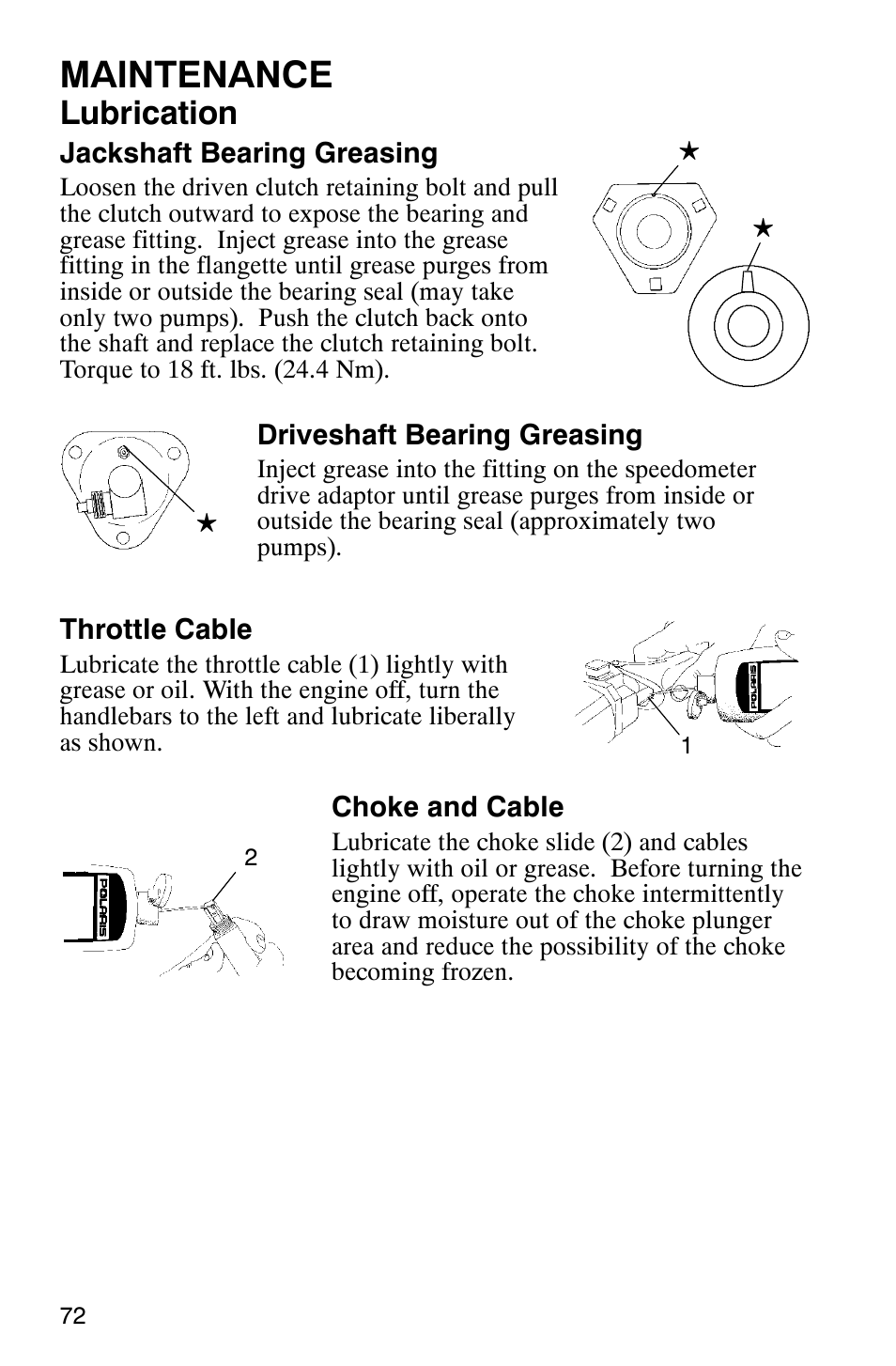 Maintenance, Lubrication | Polaris 800 Switchback User Manual | Page 74 / 127