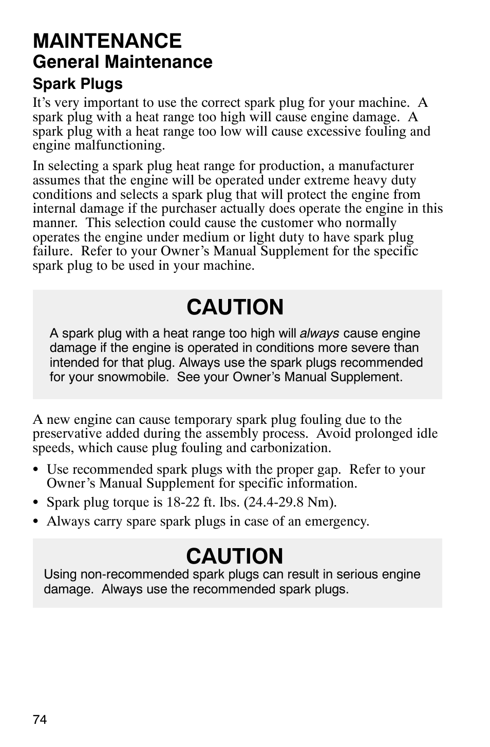 Caution, Maintenance, General maintenance | Polaris 800 Switchback User Manual | Page 76 / 127