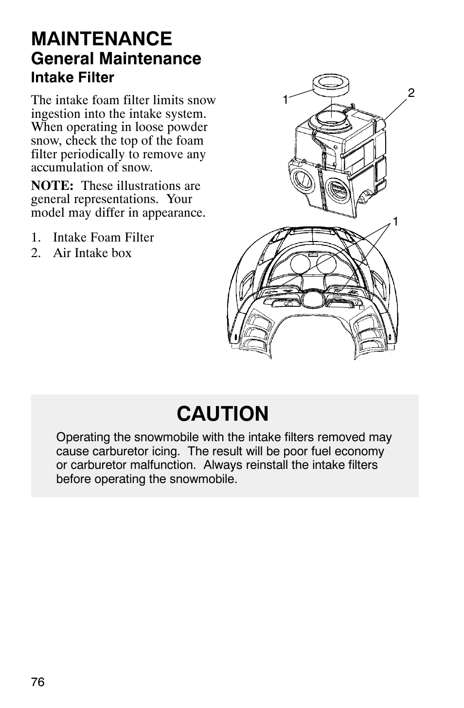 Caution, Maintenance, General maintenance | Polaris 800 Switchback User Manual | Page 78 / 127