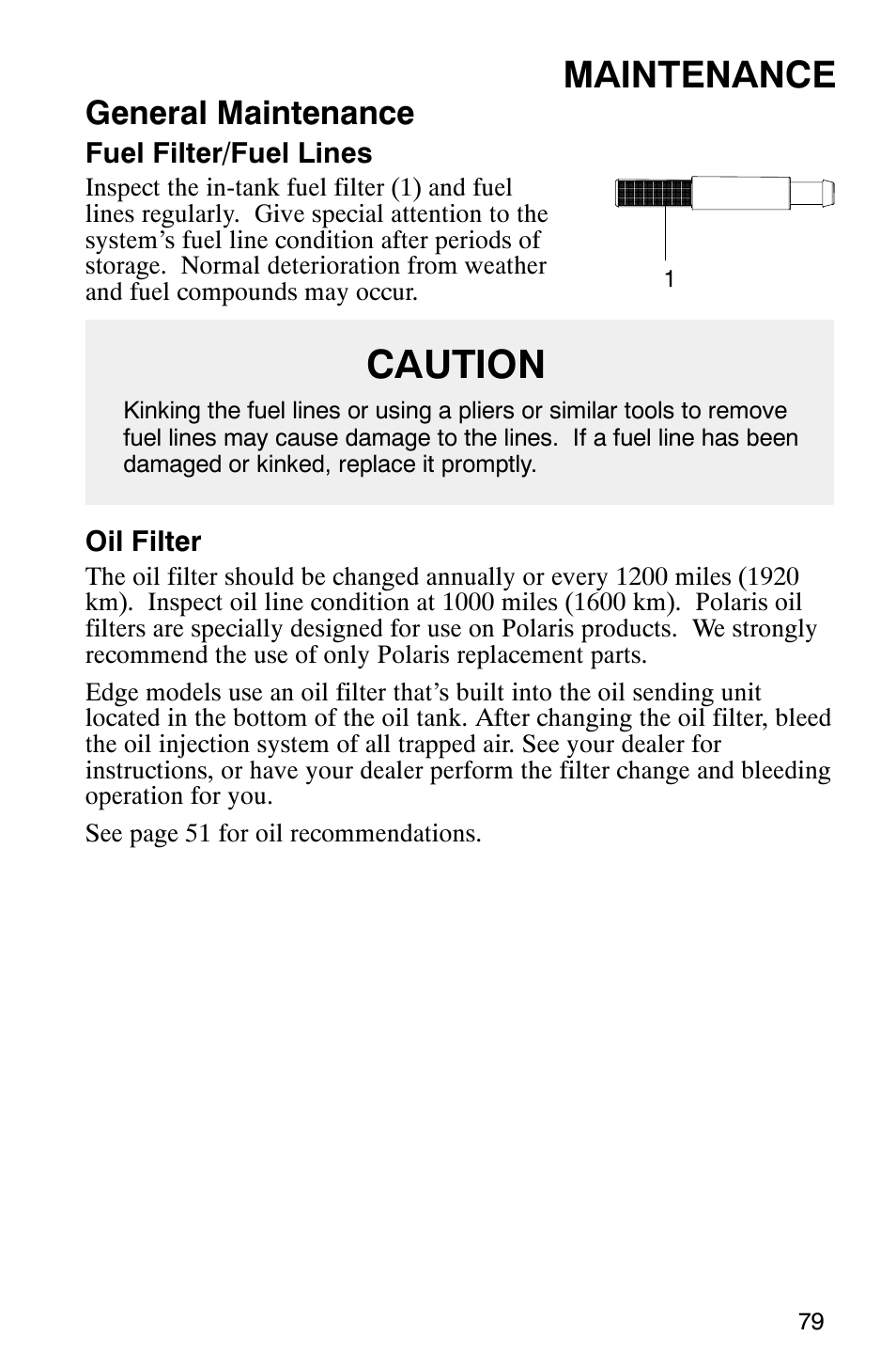 Caution, Maintenance, General maintenance | Polaris 800 Switchback User Manual | Page 81 / 127