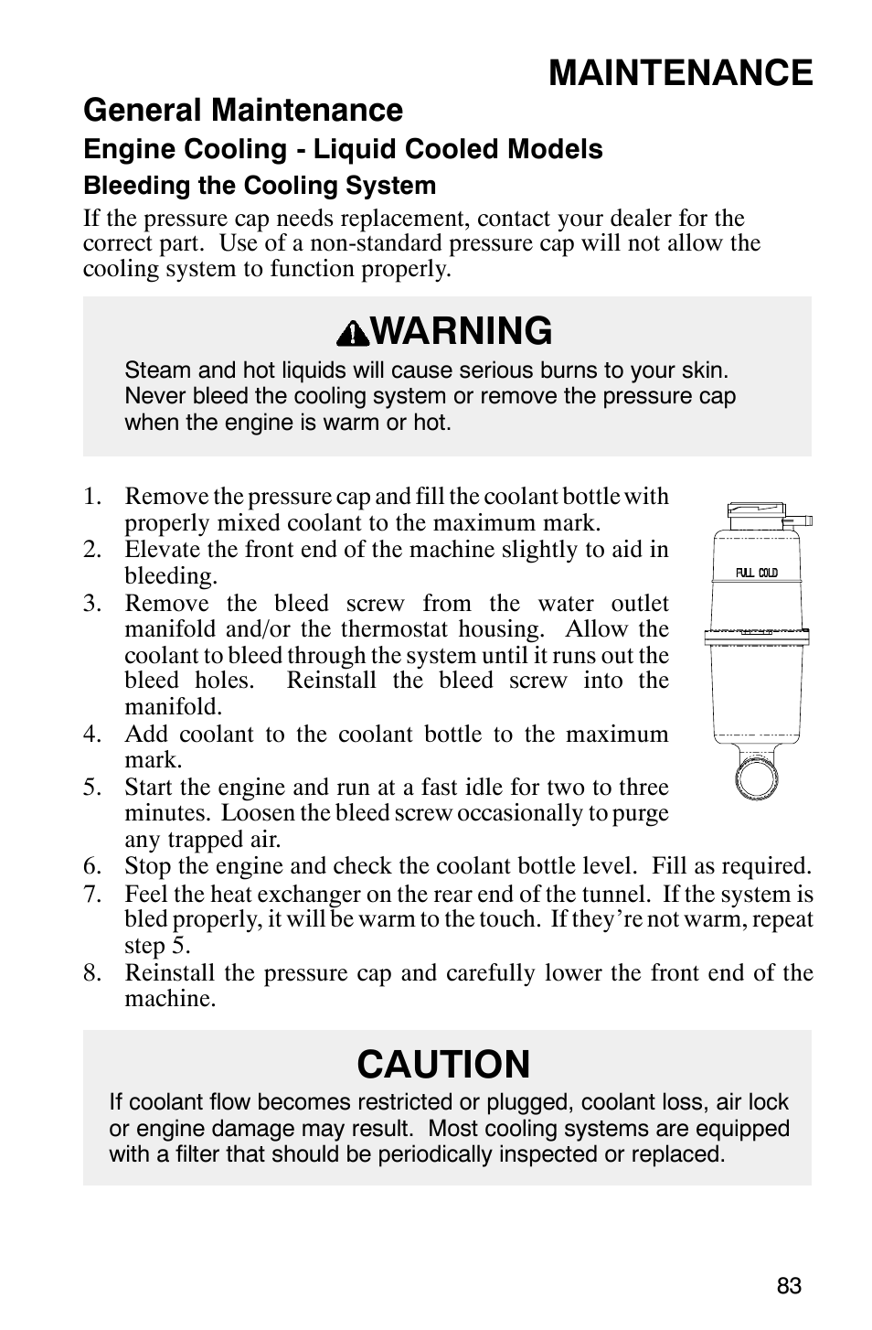 Warning, Caution, Maintenance | General maintenance | Polaris 800 Switchback User Manual | Page 85 / 127