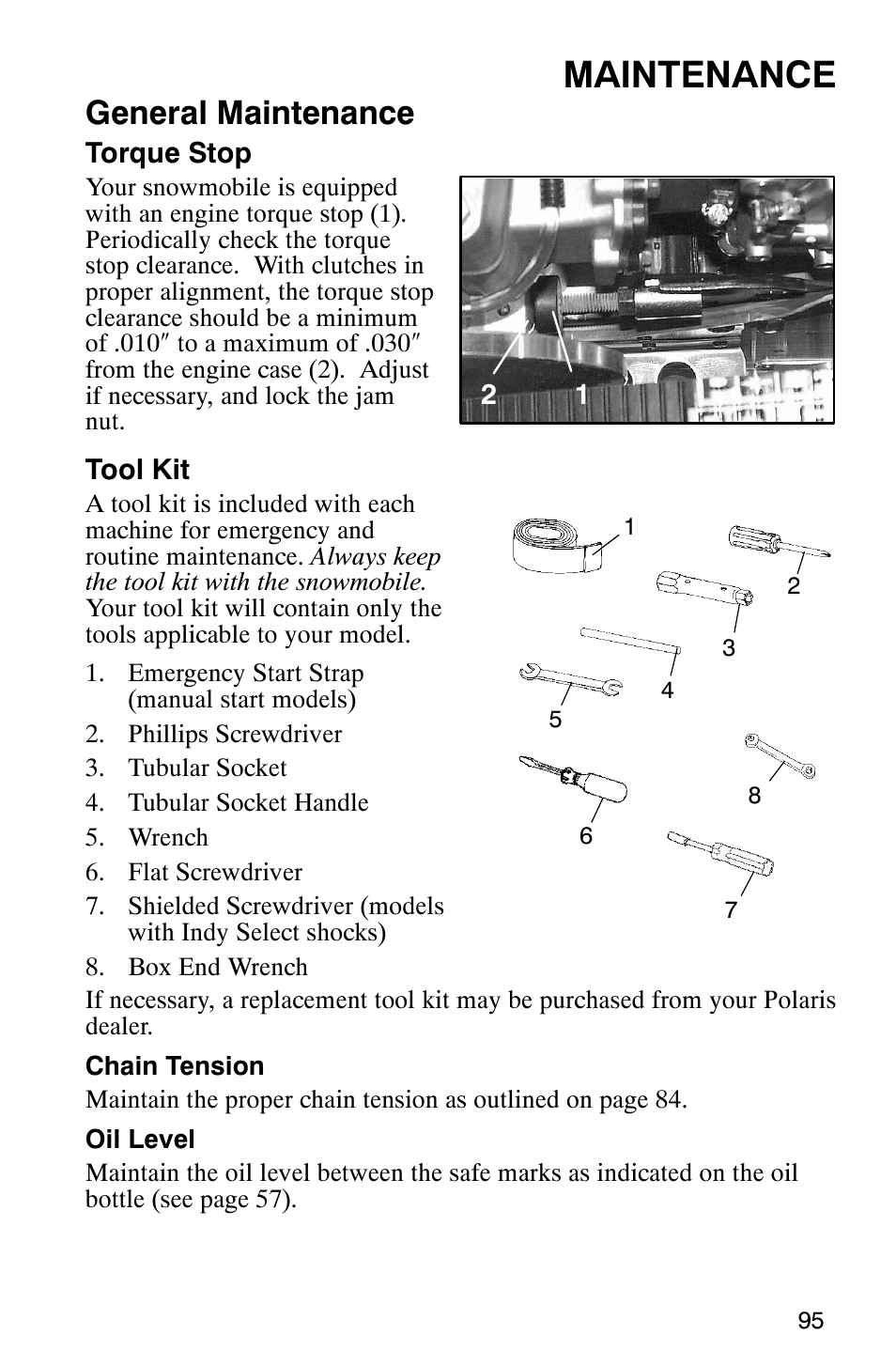 Maintenance, General maintenance | Polaris 800 Switchback User Manual | Page 97 / 127