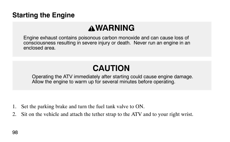 Warning, Caution | Polaris Scrambler 50 User Manual | Page 100 / 186