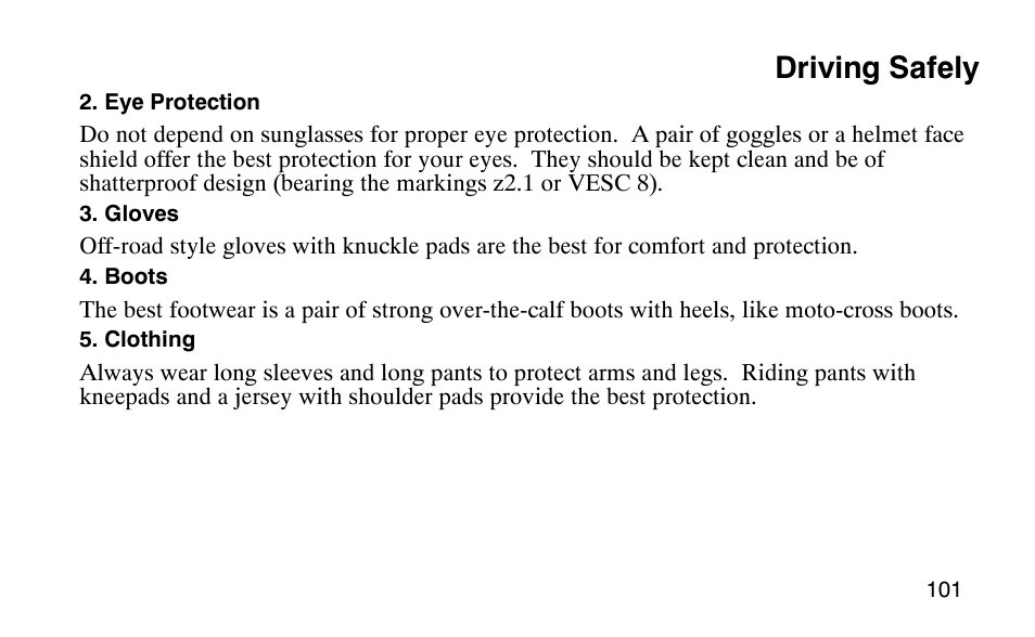 Driving safely | Polaris Scrambler 50 User Manual | Page 103 / 186