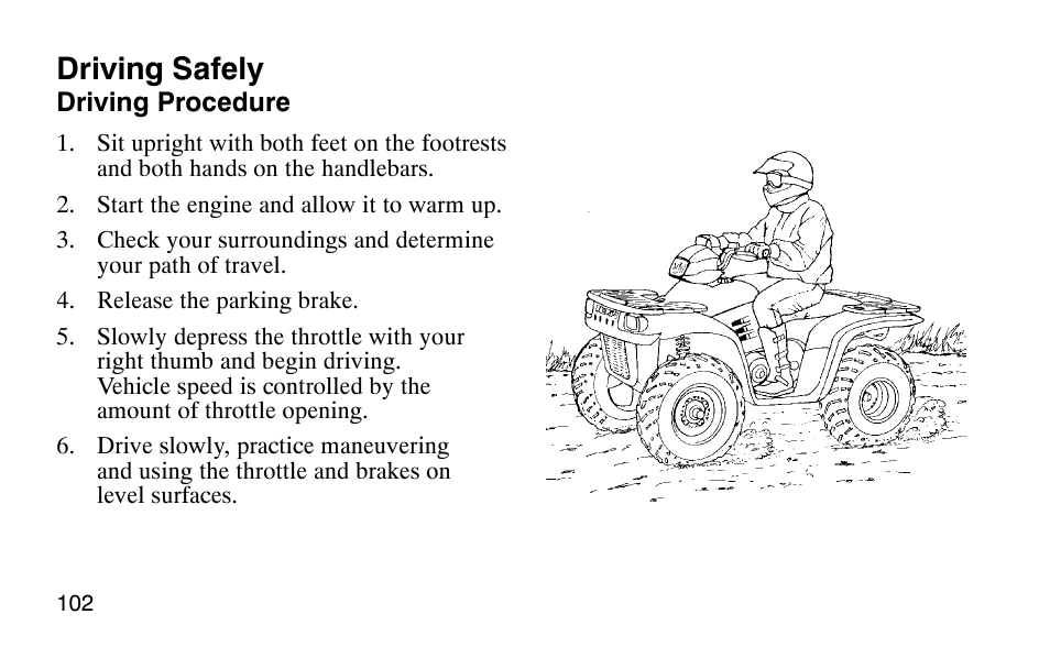 Driving safely | Polaris Scrambler 50 User Manual | Page 104 / 186