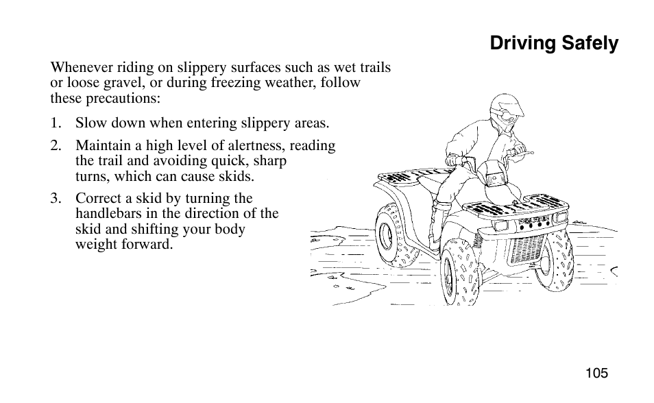 Driving safely | Polaris Scrambler 50 User Manual | Page 107 / 186