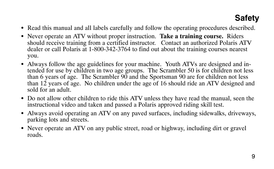 Safety | Polaris Scrambler 50 User Manual | Page 11 / 186