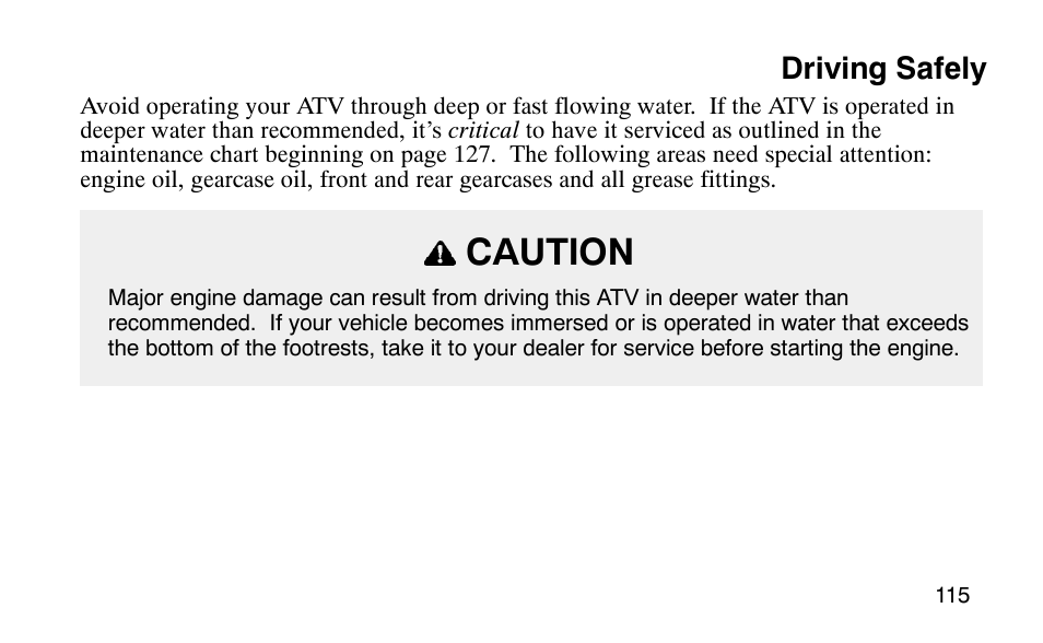Caution, Driving safely | Polaris Scrambler 50 User Manual | Page 117 / 186