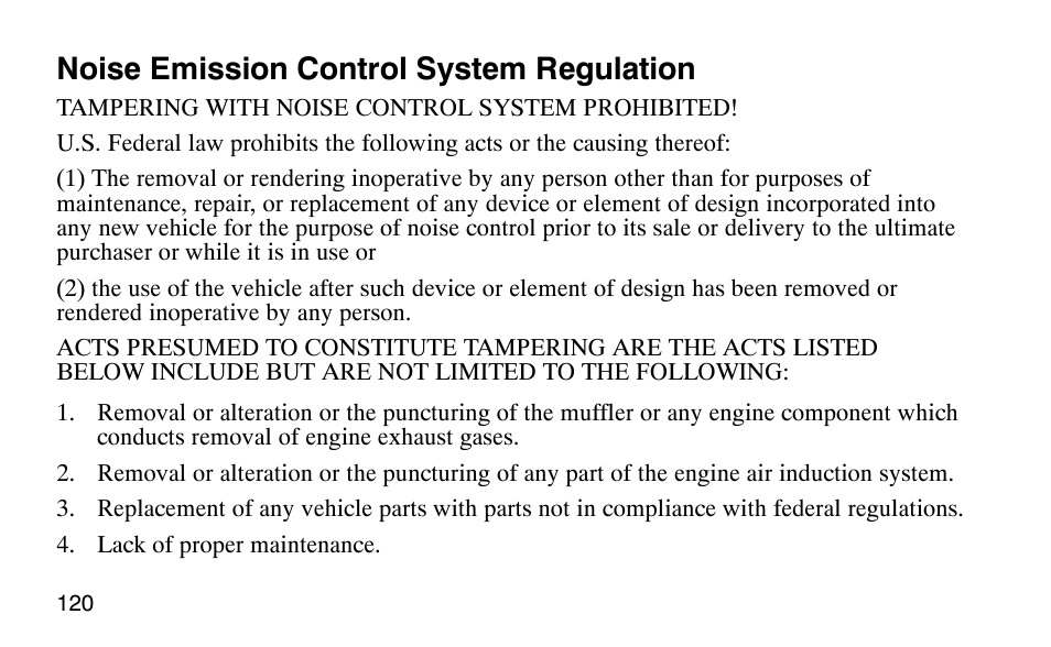 Noise emission control system regulation | Polaris Scrambler 50 User Manual | Page 122 / 186