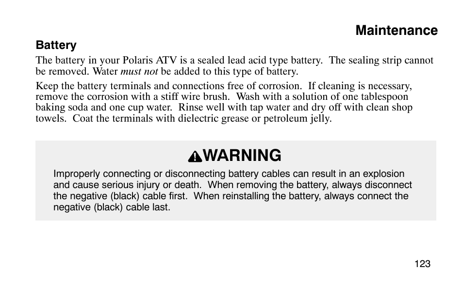 Warning, Maintenance | Polaris Scrambler 50 User Manual | Page 125 / 186