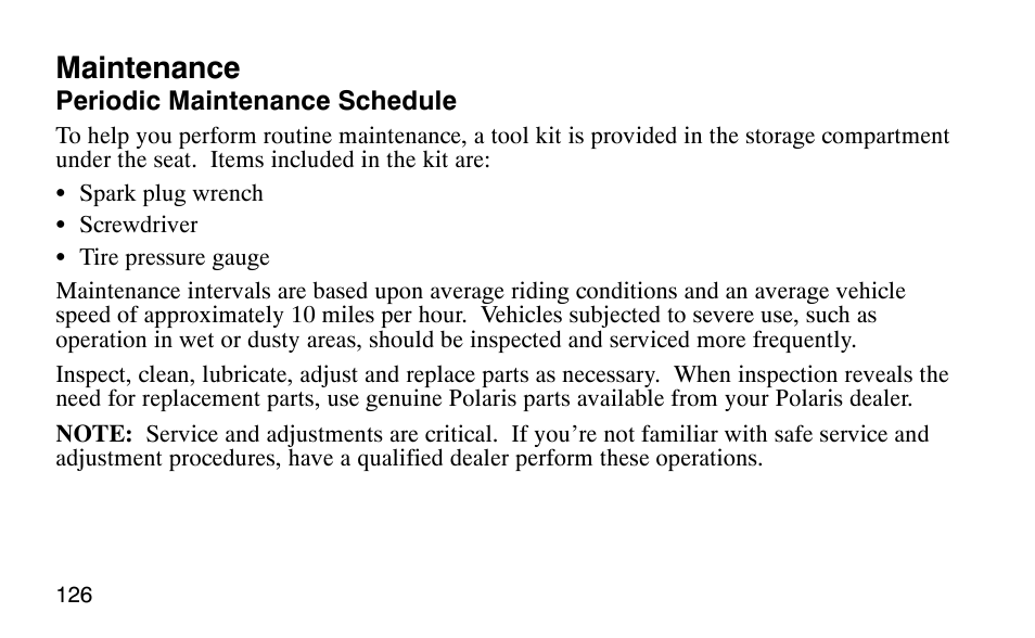 Maintenance | Polaris Scrambler 50 User Manual | Page 128 / 186