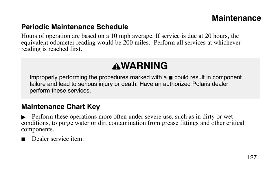 Warning, Maintenance | Polaris Scrambler 50 User Manual | Page 129 / 186