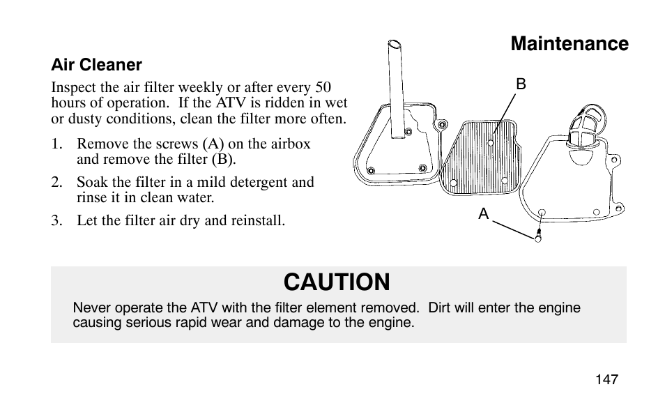 Caution, Maintenance | Polaris Scrambler 50 User Manual | Page 149 / 186