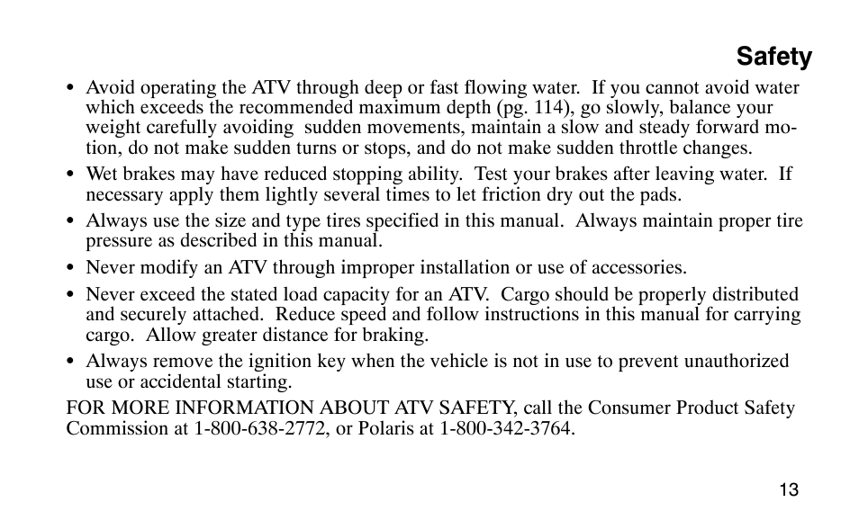 Safety | Polaris Scrambler 50 User Manual | Page 15 / 186