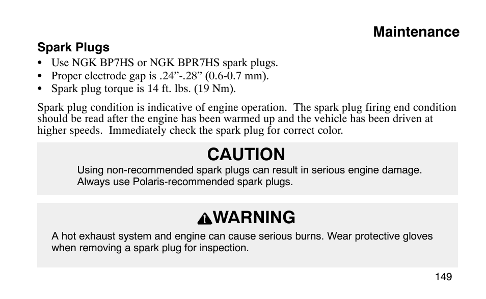 Caution warning, Maintenance | Polaris Scrambler 50 User Manual | Page 151 / 186