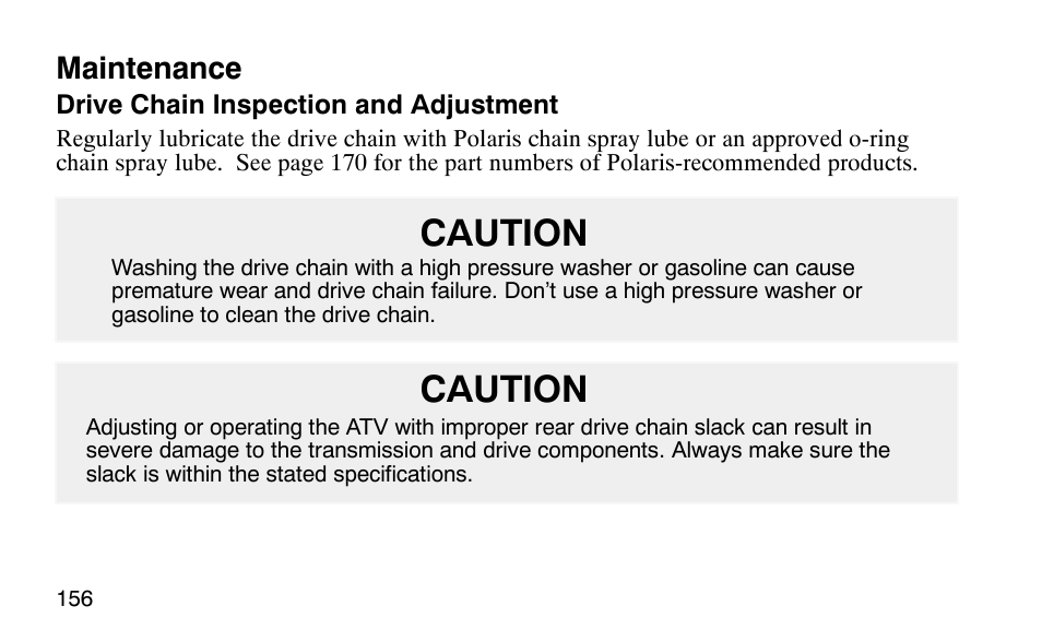 Caution, Maintenance | Polaris Scrambler 50 User Manual | Page 158 / 186