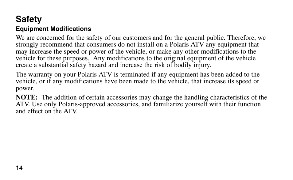 Safety | Polaris Scrambler 50 User Manual | Page 16 / 186