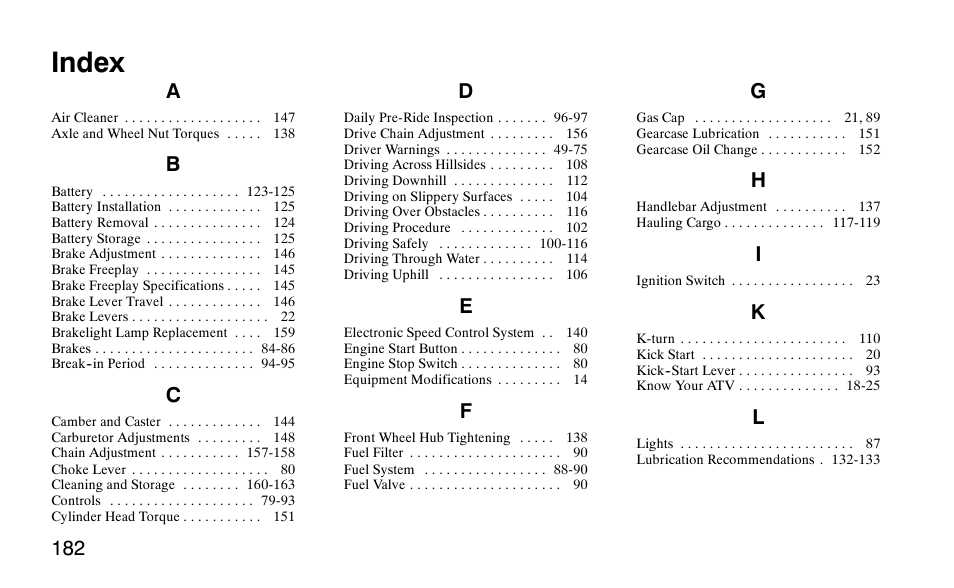 Index | Polaris Scrambler 50 User Manual | Page 184 / 186