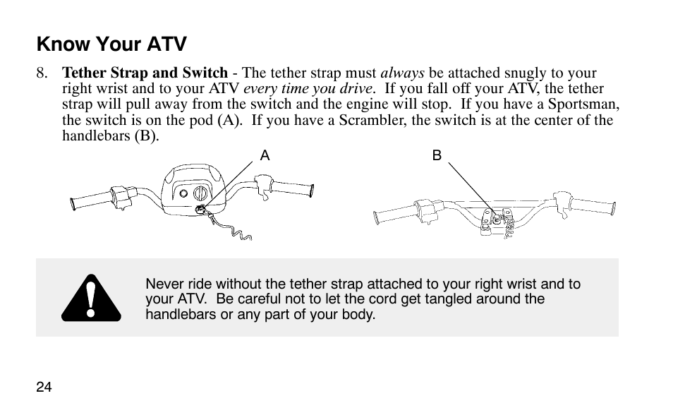 Know your atv | Polaris Scrambler 50 User Manual | Page 26 / 186