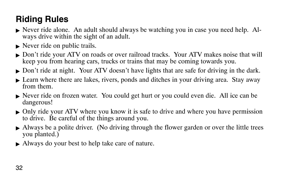 Riding rules | Polaris Scrambler 50 User Manual | Page 34 / 186