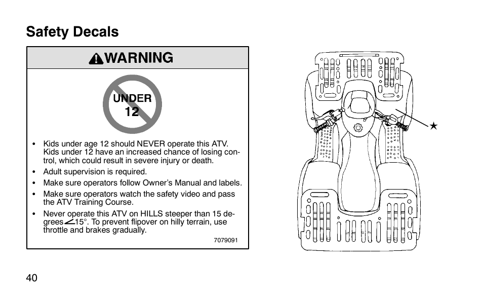 Safety decals | Polaris Scrambler 50 User Manual | Page 42 / 186