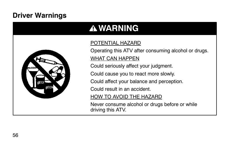 Warning | Polaris Scrambler 50 User Manual | Page 58 / 186