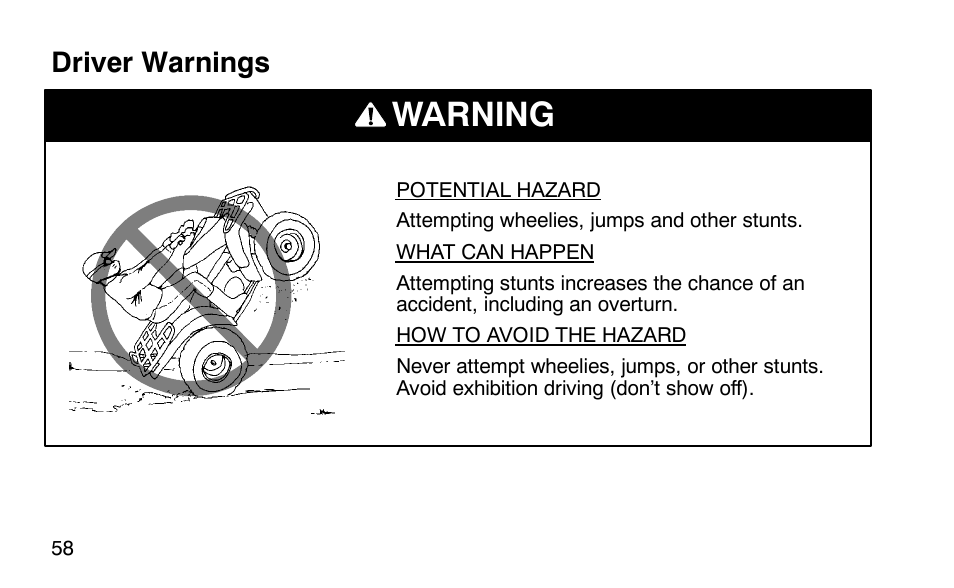 Warning | Polaris Scrambler 50 User Manual | Page 60 / 186