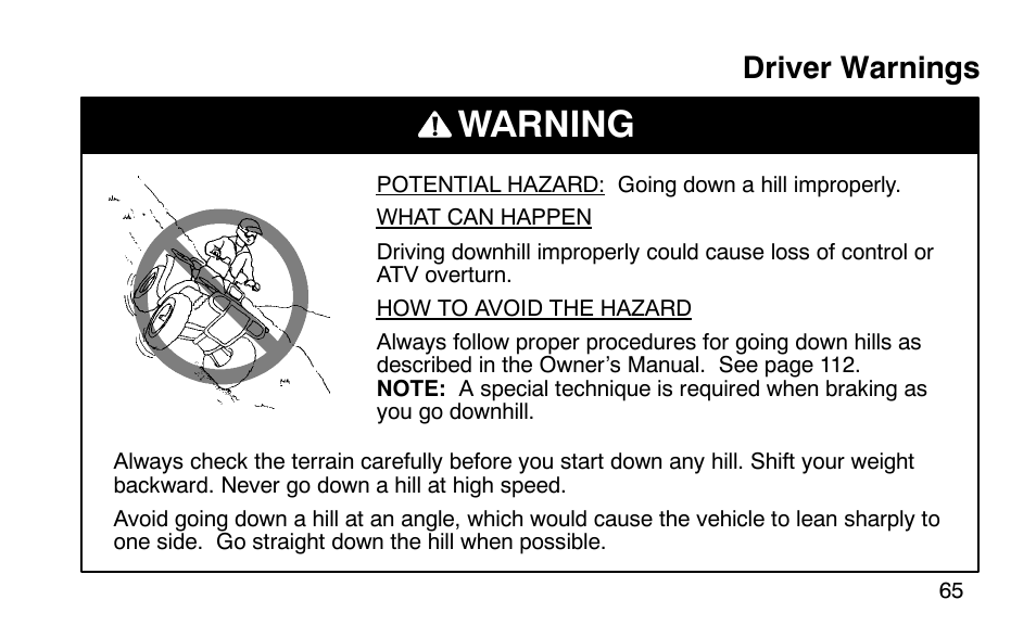 Warning, Driver warnings | Polaris Scrambler 50 User Manual | Page 67 / 186