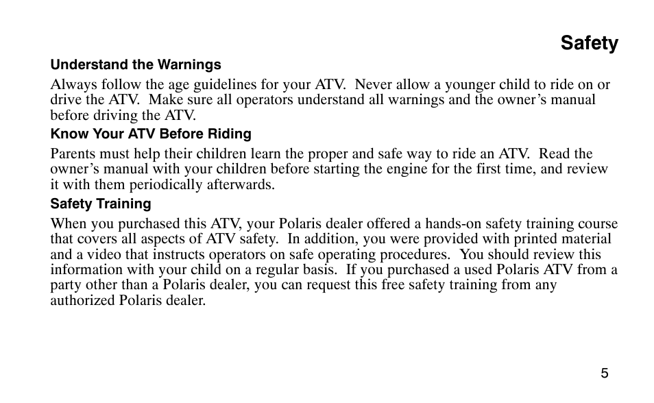 Safety | Polaris Scrambler 50 User Manual | Page 7 / 186