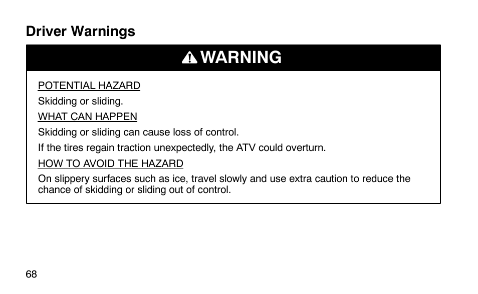 Warning | Polaris Scrambler 50 User Manual | Page 70 / 186