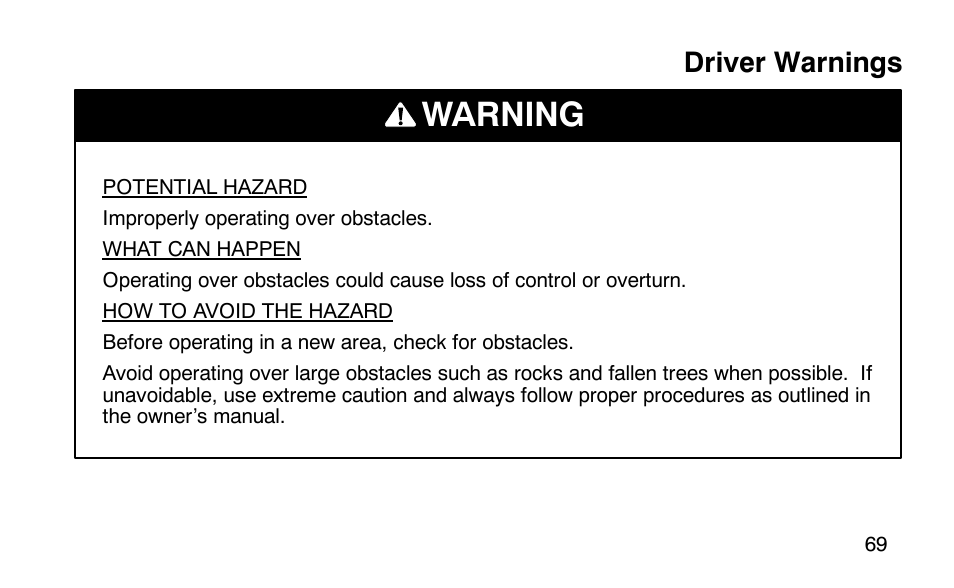 Warning | Polaris Scrambler 50 User Manual | Page 71 / 186