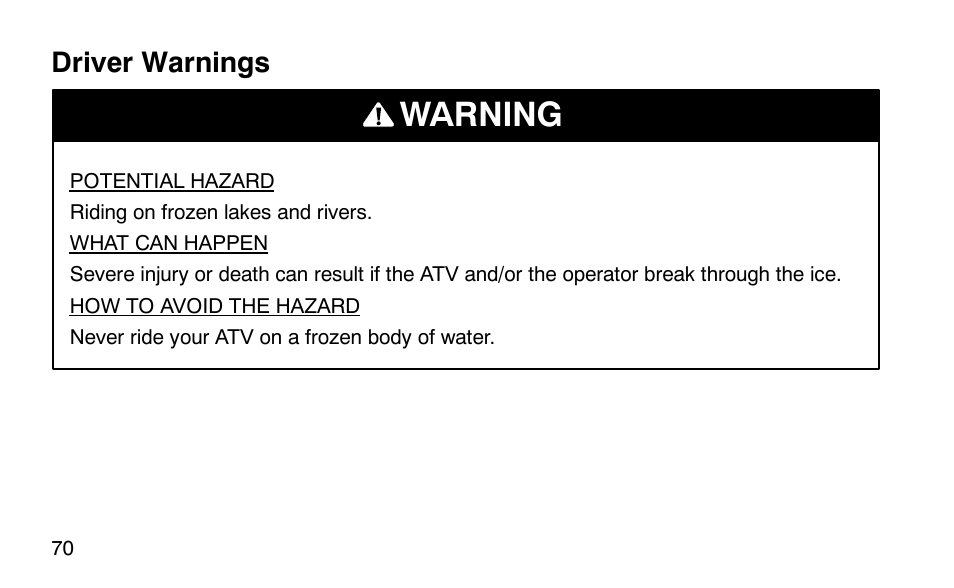 Warning | Polaris Scrambler 50 User Manual | Page 72 / 186
