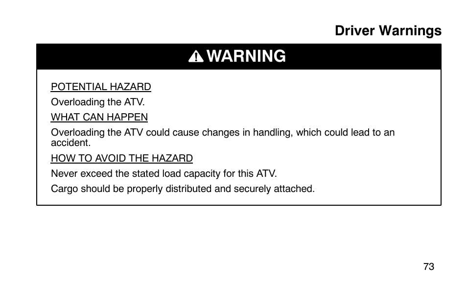 Warning | Polaris Scrambler 50 User Manual | Page 75 / 186