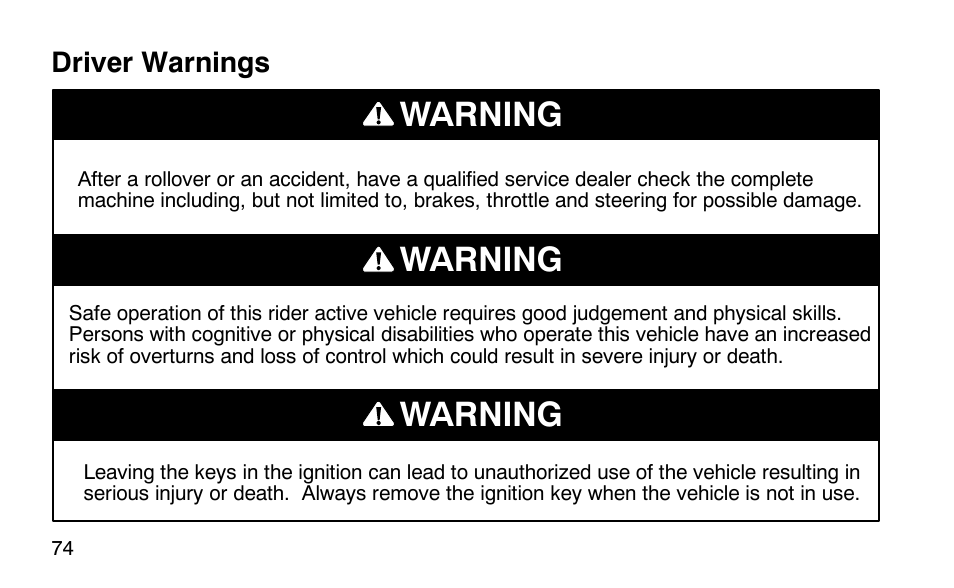 Warning | Polaris Scrambler 50 User Manual | Page 76 / 186