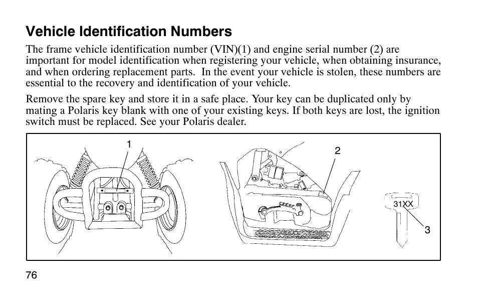Vehicle identification numbers | Polaris Scrambler 50 User Manual | Page 78 / 186
