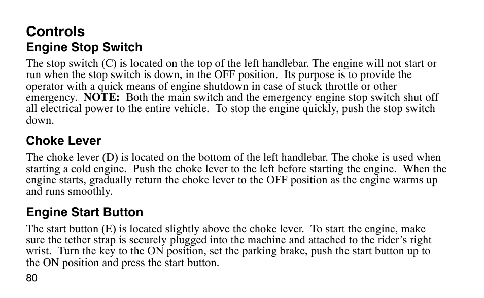 Controls | Polaris Scrambler 50 User Manual | Page 82 / 186