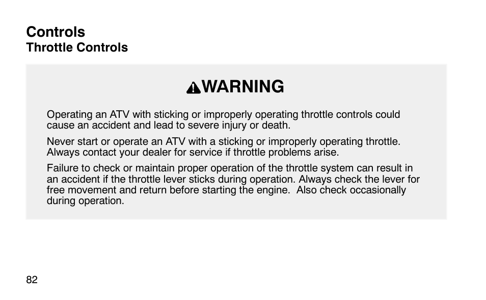 Warning, Controls | Polaris Scrambler 50 User Manual | Page 84 / 186